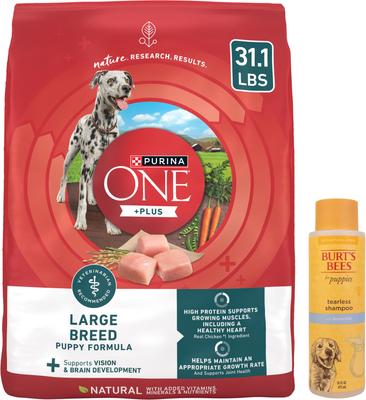 Bundle: Purina ONE SmartBlend Large Breed Puppy Formula Dry Dog Food + Burt's Bees Tearless Puppy Shampoo with Buttermilk