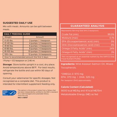 MSC-Certified Pure Wild-Caught Alaskan Salmon Oil Skin & Coat Supplement for Dogs, 8-fl oz bottle