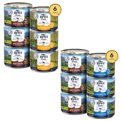 Bundle: ZIWI Peak Variety Pack Adult Grain-Free Beef, Lamb Pate Canned Food, 6-oz can, case of 6 + Variety Pack Adult Grain-Free Beef, Chicken Pate Canned Dog Food, 6-oz can, case of 6