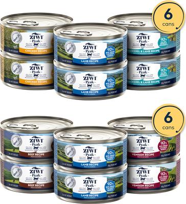 Bundle: ZIWI Peak Chicken, Mackerel & Lamb, Lamb Variety Pack Grain-Free Pate Canned Food, 3-oz can, case of 6 + Venison, Beef, Lamb Variety Pack Grain-Free Pate Canned Cat Food, 3-oz can, case of 6