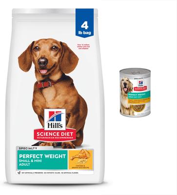 Paquete: Alimento seco Hill's Science Diet Adult Small & Mini Perfect Weight, bolsa de 4 lb + Alimento enlatado para perros Perfect Weight Hearty Vegetable & Chicken Stew