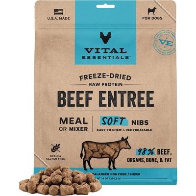 Alimento para perros con carne cruda liofilizada, entrada y mezcla de bocaditos suaves, bolsa de 14 oz
