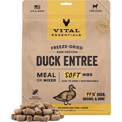 Alimento para perros liofilizado de pato crudo, entrada y mezcla de bocaditos suaves, bolsa de 14 oz