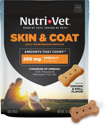 Skin & Coat Peanut Butter Flavor Biscuits Supplement for Dogs, 16-oz bag