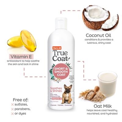 True Coat Short & Smooth Soothes & Shines with Oat Milk, Coconut Oil & Vitamin E Dog Shampoo, 16-fl oz bottle