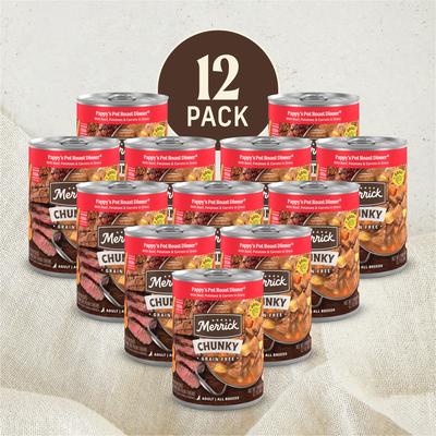 Comida húmeda para perros sin cereales con trozos grandes Pappy's Pot Roast Dinner, lata de 12.7 oz, caja de 12