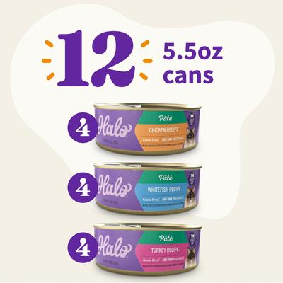 Chicken, Whitefish, Turkey Variety Pack Grain-Free Pate Adult Wet Cat Food, 5.5-oz can, case of 12