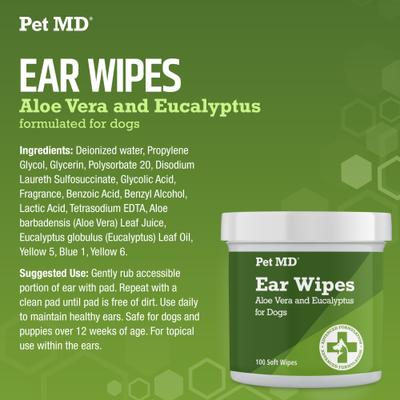 Aloe Vera & Eucalyptus Dog Ear Wipes, 100 count