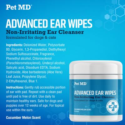 Advanced Dog & Cat Ear Cleaner Wipes, 100 count