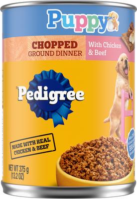 Paquete: Alimento seco Pedigree Puppy Growth & Protection con sabor a pollo y vegetales + Comida húmeda enlatada para cachorros con pollo y carne picada