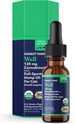 Tintura de aceite de cáñamo de espectro completo para gatos de menos de 11 kg, 125 mg, bien mezclado, 30 ml
