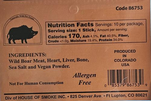 Wild Boar Stick Dehydrated Dog Treats, 10 count