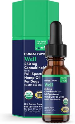 Full-Spectrum Hemp Oil Tincture for Dogs 25-50-lbs, 250-mg, Well Blend, 30-mL