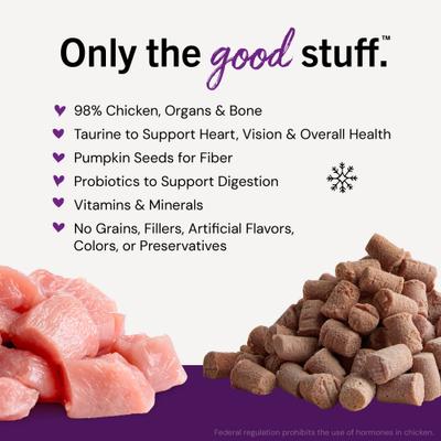 Frozen Chick Chick Chicken Morsels Grain-Free Frozen Cat Food, 1.25-lb bag, case of 4