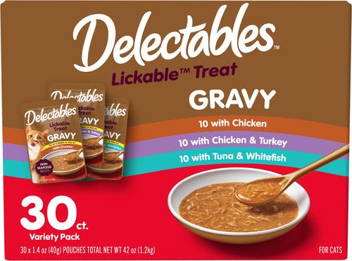 Delectables Lickable Treat Gravy Variety Pack Lickable Cat Treats, 1.4-oz pouch, 30 Count