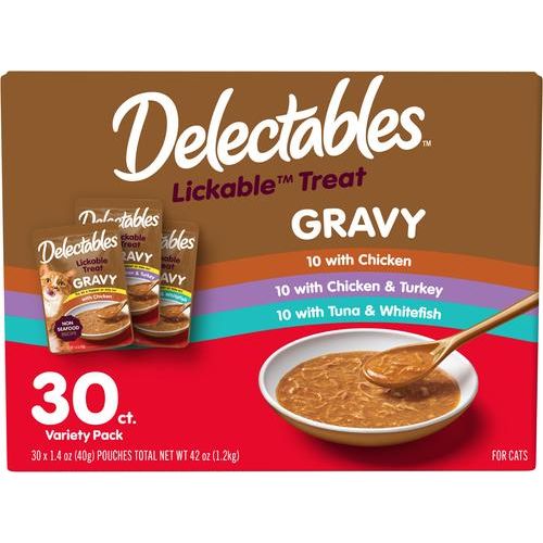 Paquete variado de golosinas para lamer Delectables, golosinas para gatos, bolsa de 1.4 oz, 30 unidades