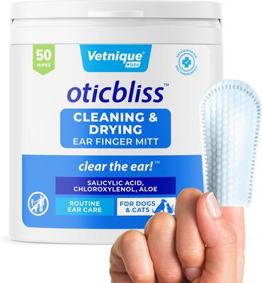 Oticbliss Cleaning & Drying Ear Finger Mitt Dog & Cat Ear Wipes, 50 count