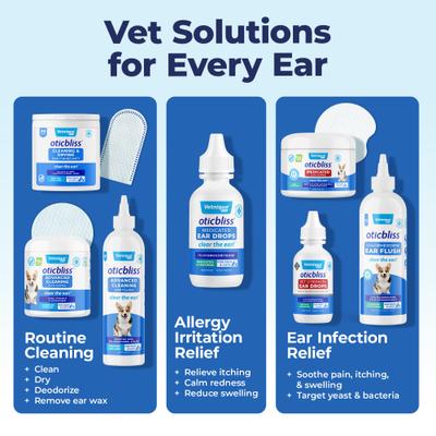 Oticbliss Cleaning & Drying Ear Finger Mitt Dog & Cat Ear Wipes, 50 count