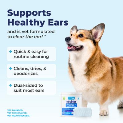 Oticbliss Cleaning & Drying Ear Finger Mitt Dog & Cat Ear Wipes, 50 count