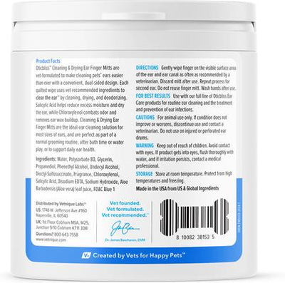Oticbliss Cleaning & Drying Ear Finger Mitt Dog & Cat Ear Wipes, 50 count