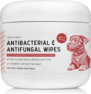 Toallitas antibacterianas y antifúngicas para el cuidado de perros y gatos con clorhexidina y ketoconazol (100 unidades)