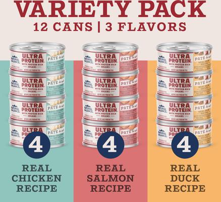 Ultra Protein Pate Variety Pack Chicken, Duck & Salmon Wet Cat Food, 2.8-oz can, case of 12