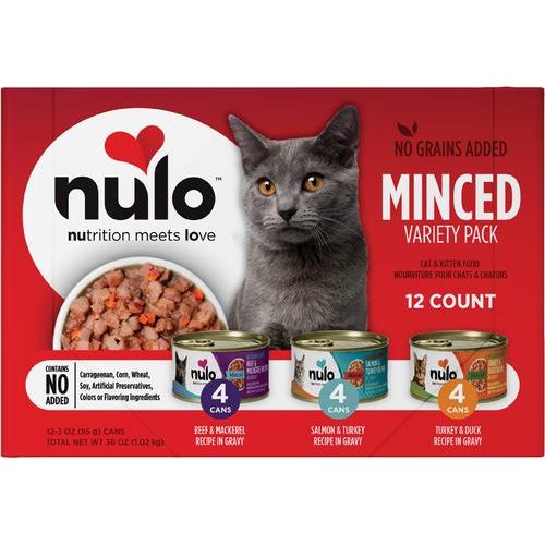 Nulo, FreeStyle Minced Beef & Mackerel, Res + Caballa Picadas en Salsa, Sin Granos, Gatos y Gatitos, 85 g × 24 latas