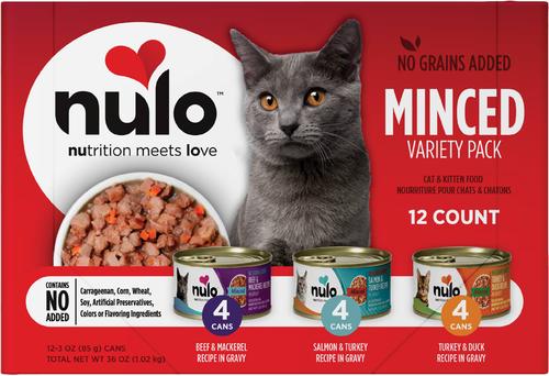 Freestyle Minced Salmon & Turkey, Minced Beef & Mackerel, Minced Turkey & Duck Grain-Free Variety Pack Canned Cat Food, 3-oz can, case of 12