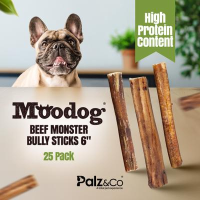Moodog 6-inch Beef Monster Bully Sticks Dog Treats, 25 count