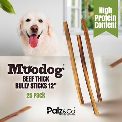 Moodog 12-inch Beef Thick Bully Sticks Dog Treats, 25 count