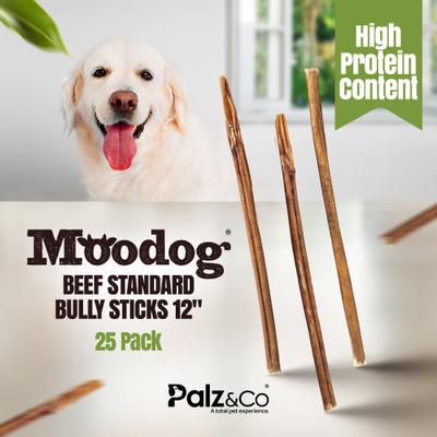 Palitos de Bully Sticks de carne de res estándar de 12 pulgadas para perros de Moodog, 25 unidades
