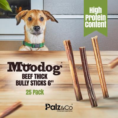 Moodog 6-inch Beef Thick Bully Sticks Dog Treats, 25 count