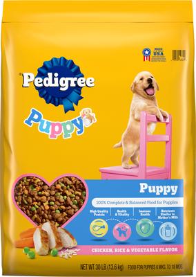 Paquete: Alimento seco Pedigree Puppy Growth & Protection con sabor a pollo y vegetales + Comida húmeda enlatada para cachorros con pollo y carne picada