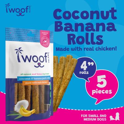 Adult Coconut & Banana Pork Rolls with Chicken Natural Dog Chew Treats, 4-oz bag, 5 count