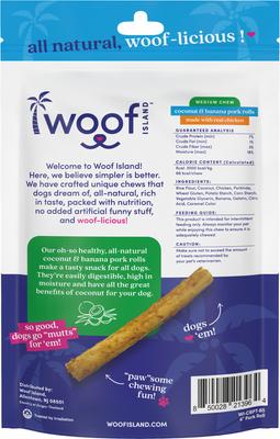 Adult Coconut & Banana Pork Rolls with Chicken Natural Dog Chew Treats, 4-oz bag, 5 count