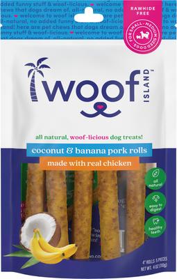 Adult Coconut & Banana Pork Rolls with Chicken Natural Dog Chew Treats, 4-oz bag, 5 count