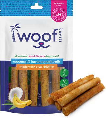 Adult Coconut & Banana Pork Rolls with Chicken Natural Dog Chew Treats, 4-oz bag, 5 count