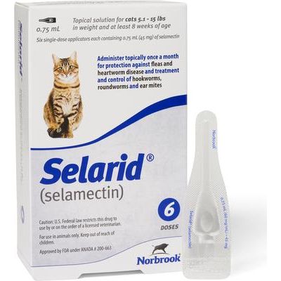 Solución tópica para gatos, 2,3-7 kg (caja azul), 6 dosis (suministro para 6 meses)