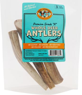 Whole Deer Antlers Natural Dog Chews, 4 to 5-in, 3 count