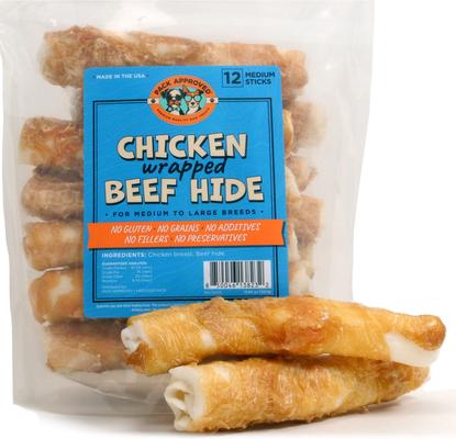 Chicken Wrapped Beef Hide Sticks Natural Dog Chews, Medium, 12 count