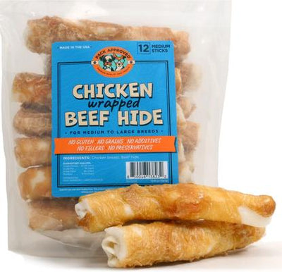 Chicken Wrapped Beef Hide Sticks Natural Dog Chews, Medium, 12 count