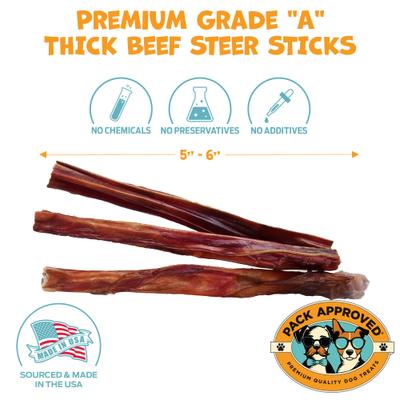 Palitos masticables naturales para perros de carne de res gruesa, de 5 a 6 pulgadas, 12 unidades