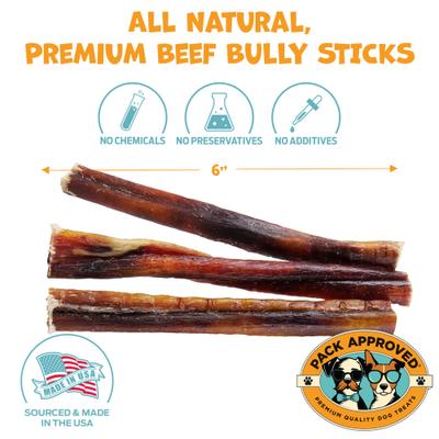 Palitos masticables naturales para perros Standard Beef Bully Sticks, 6 pulgadas, 12 unidades