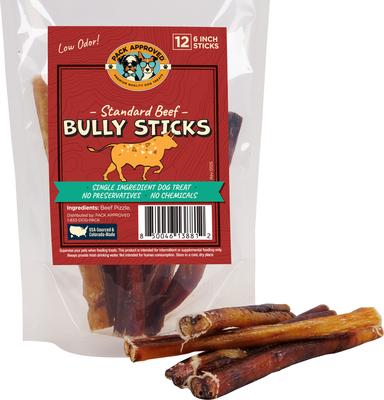 Palitos masticables naturales para perros Standard Beef Bully Sticks, 6 pulgadas, 12 unidades