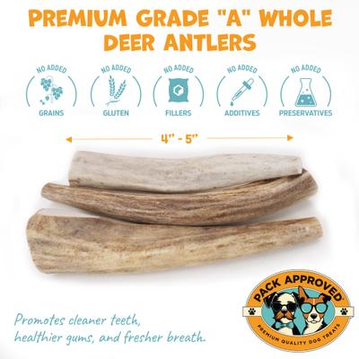 Whole Deer Antlers Natural Dog Chews, 4 to 5-in, 3 count