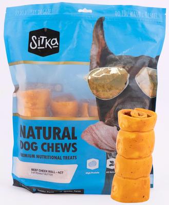 Galletas masticables duras para perros con sabor a mantequilla de cacahuete, de 5-6 pulgadas (paquete de 4)