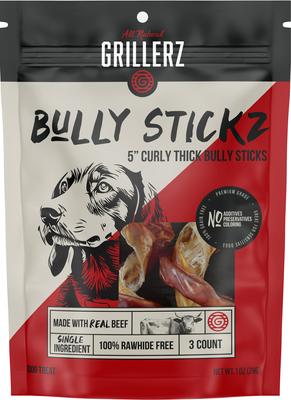 Curly Thick Bully Sticks 5 Inch Dog Treats, 3 count