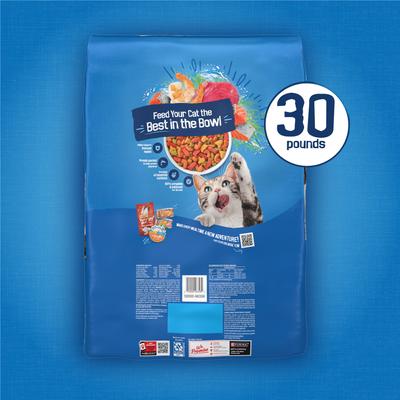 Comida seca para gatos Seafood Sensations, salmón, atún y camarones, bolsa de 30 lb