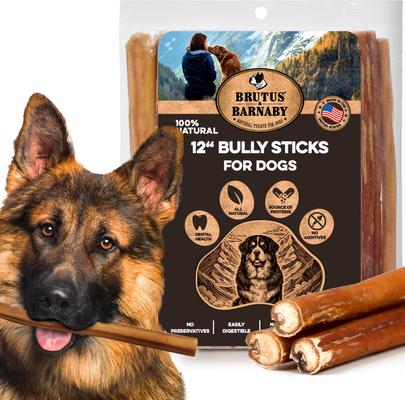 12-Inch Single Ingredient High Protein & Rawhide-Free Bully Sticks Dog Chews, 2 count