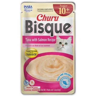 Churu - Premios para lamer para gatos mayores de 10 años, bisque de atún y salmón, bolsa de 1.4 oz, 1 unidad